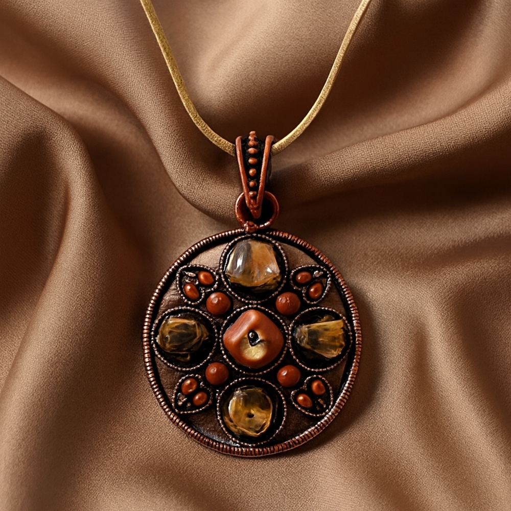 Bohemian Filigree Pendant Necklace - Tan Suede Cord – Artisan Women’s Jewelry #2